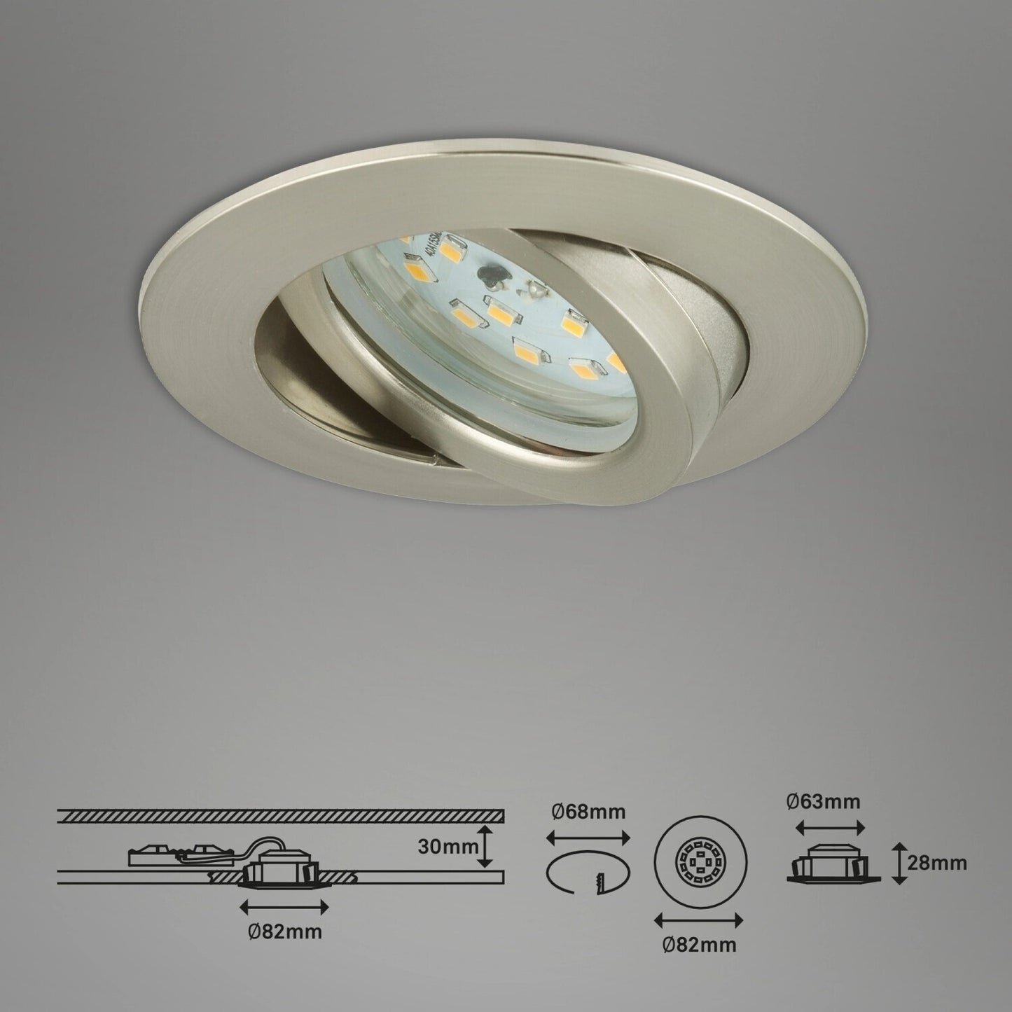 Briloner Einbauleuchte 3er-Set 3-flammig Kunststoff nickel 6,5W 3-Stufen dimmbar