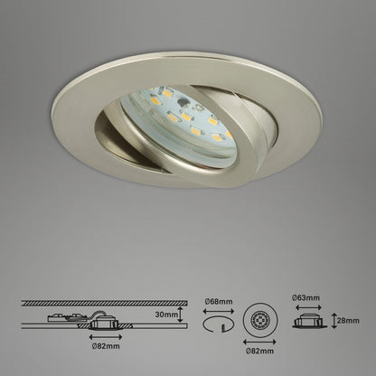 Briloner Einbauleuchte 3er-Set 3-flammig Kunststoff nickel 6,5W 3-Stufen dimmbar