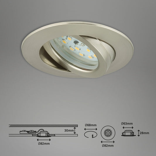 Briloner Einbauleuchte 3er-Set 3-flammig Kunststoff nickel 6,5W 3-Stufen dimmbar