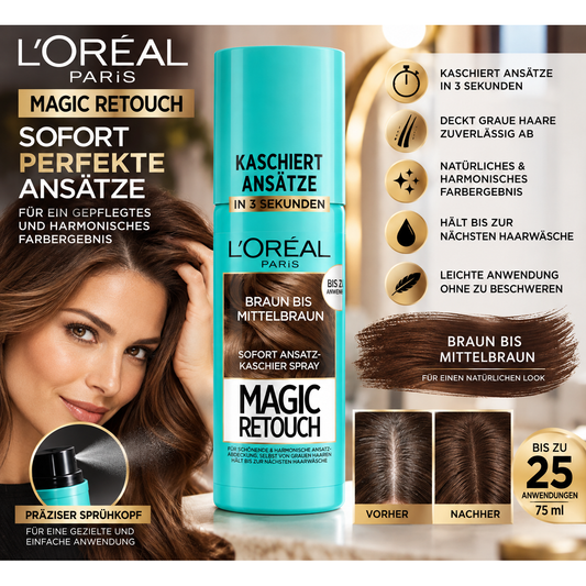 Loreal Magic Retouch BRAUN bis MITTELBRAUN Ansatz Kaschierspray 75ml – Produktbild