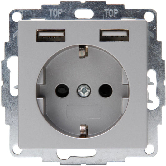 Kopp ATHENIS Steckdose mit 2 USB Ladebuchsen Unterputz Stahl