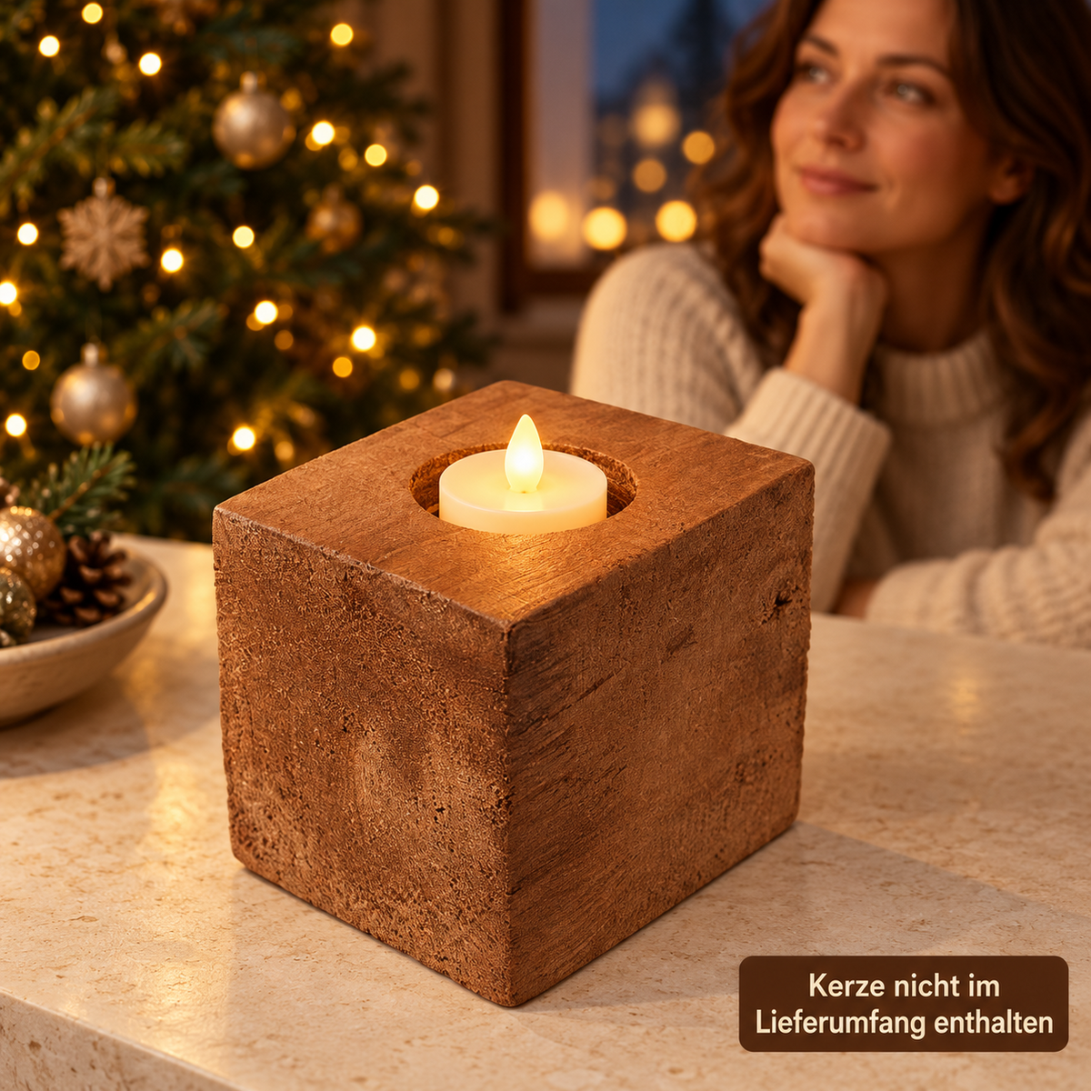 Teelichthalter Holz Holzblock Kerzenhalter Adventskranz modern Deko – Produktabbildung