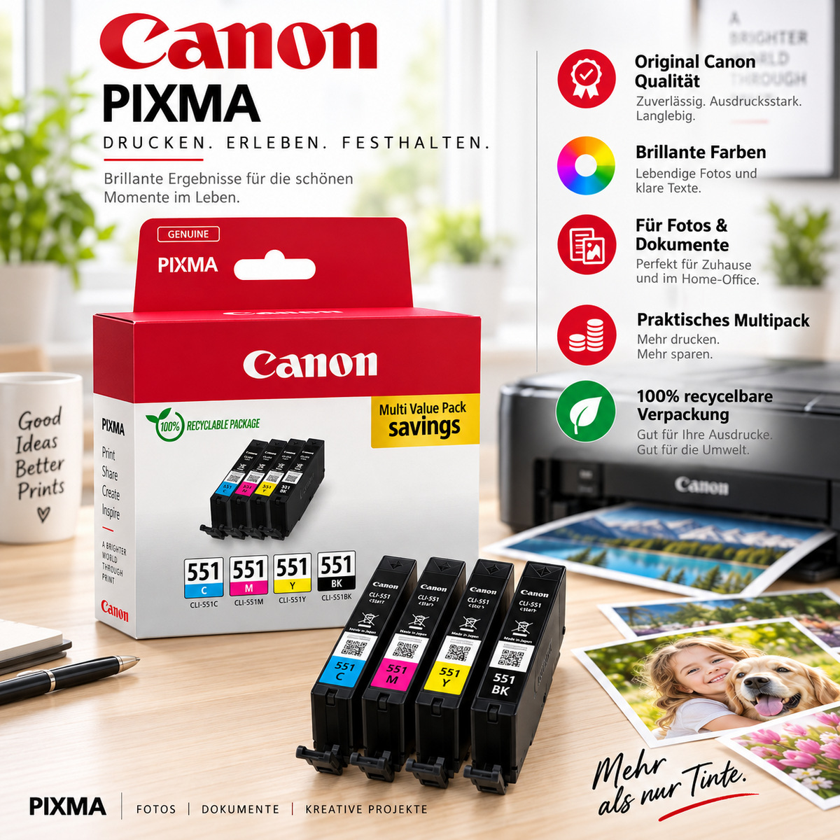 Canon CLI-551 C/M/Y/BK Multipack – Original Canon Druckerpatronen 4er Kombi-Pack