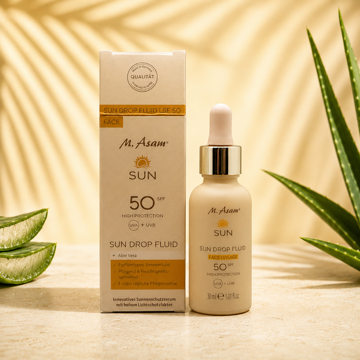 M. Asam: Sun - Sun Drop Fluid / Sonnenschutzserum - 50 SPF + Aloe Vera - 30 ml