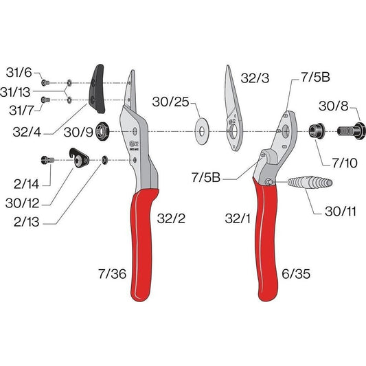 Felco Einhand-Baum-, Reb-, Gartenschere, Modell mit Gebogenem Amboss 32