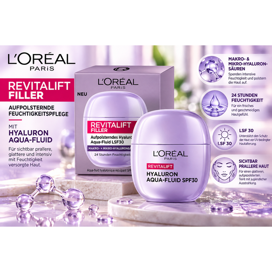 L'Oréal Revitalift Filler Hyaluron Aqua-Fluid LSF 30 Tagespflege 40 ml – Produktbild