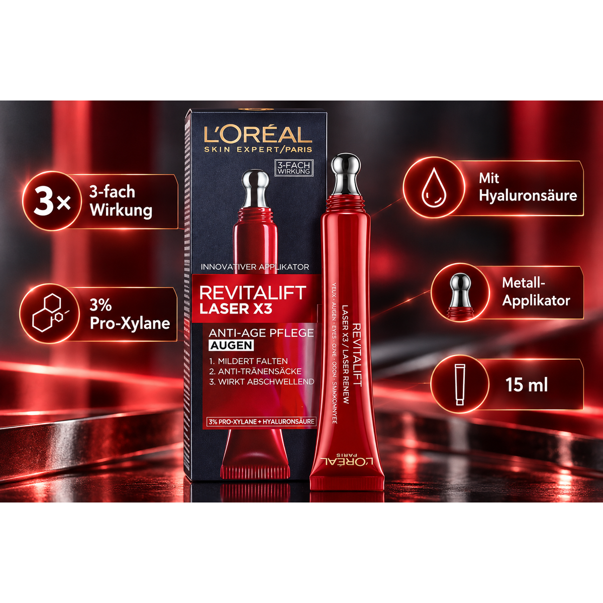 L'Oréal Paris RevitaLift Laser X3 Anti-Age Pflege Auge 15ml Loreal OVP – Produktbild 1