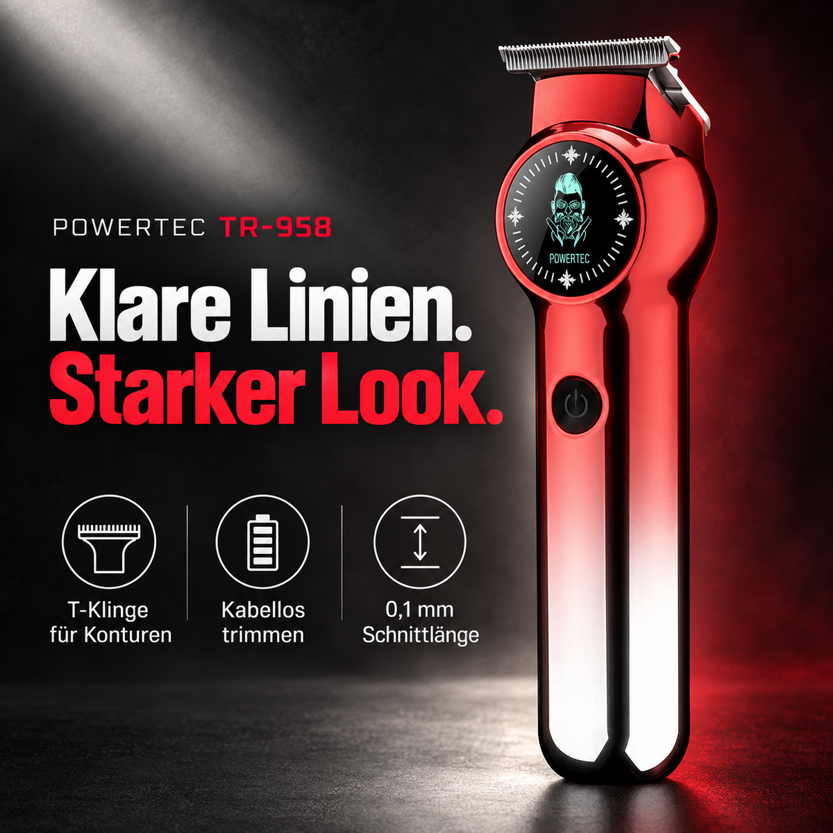 Powertec TR-958 Haarschneidemaschine für Konturen, Rasieren + Trimmen – Produktabbildung