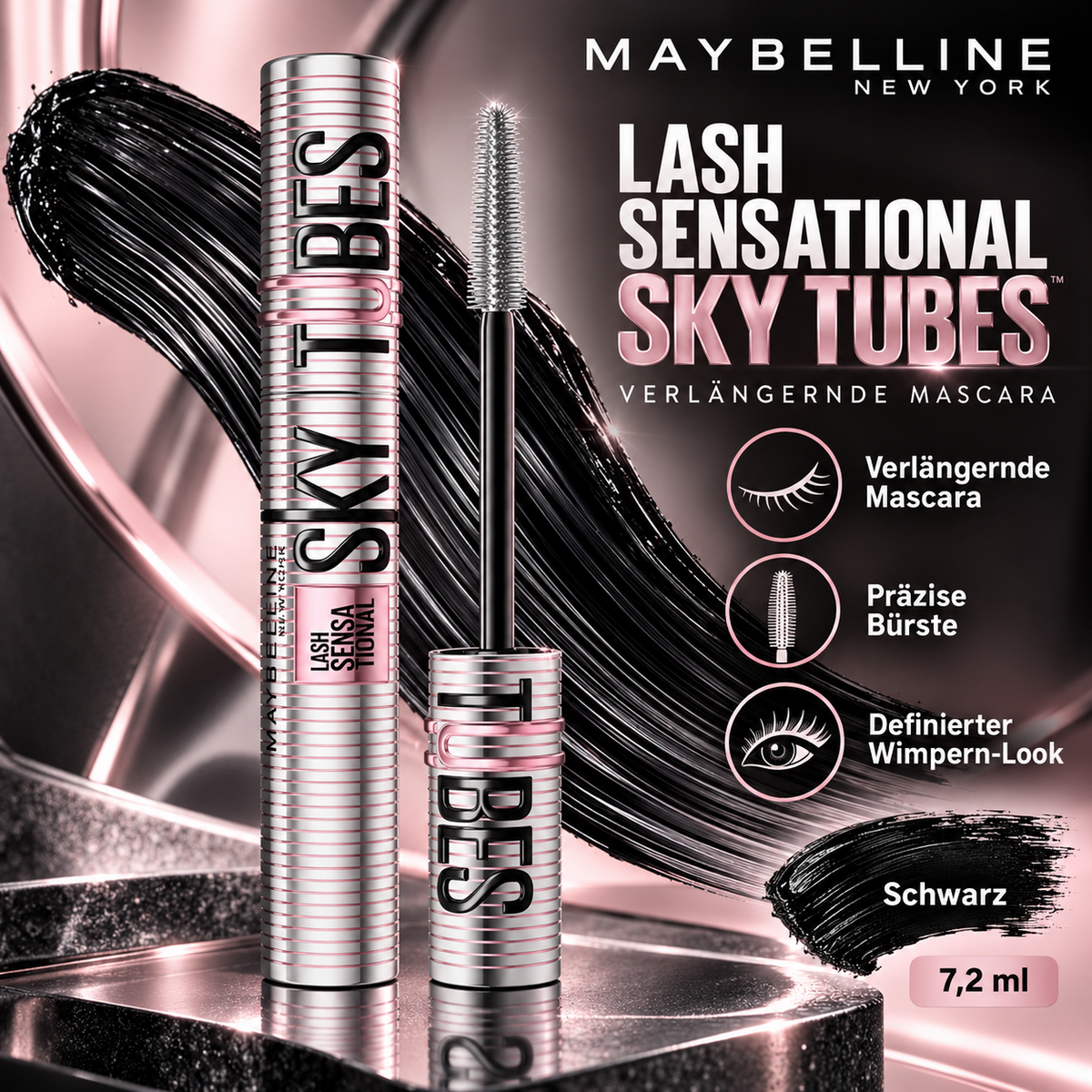 Maybelline Lash Sensational Sky Tubes Verlängernde Mascara Schwarz 7,2ml