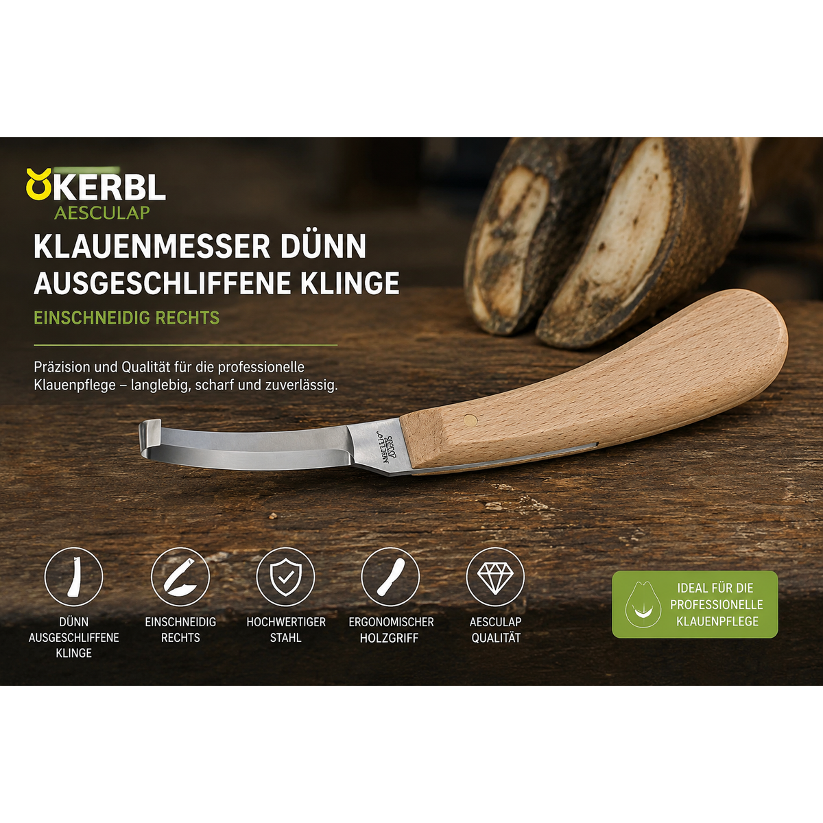 Kerbl Aesculap  Klauenmesser dünn ausgeschliffeneKlinge einschneidig rechts