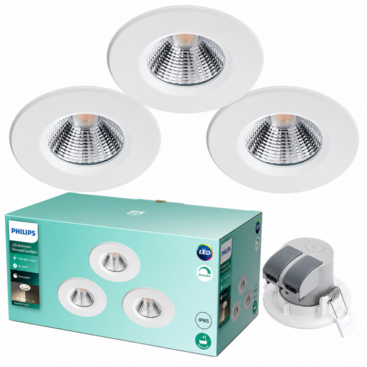 Philips Dive LED Einbaustrahler 3er-Set – 3 × 5,5W, 2700K, dimmbar, IP65, Weiß