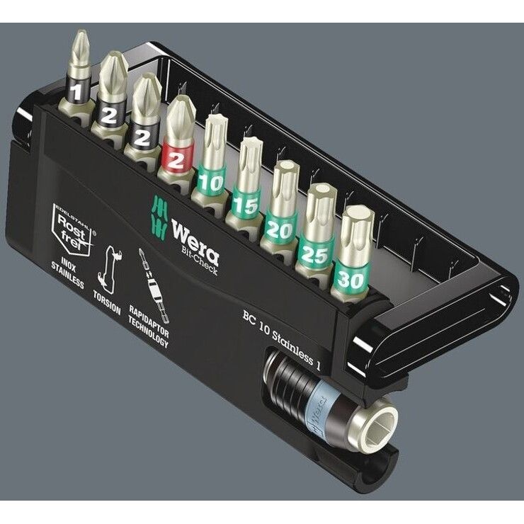 Wera BC 10/9 Bit-Check Edelstahl 073630 Bitset rostfrei 10-tlg