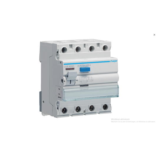 Hager Fehlerstrom-Schutzschalter RCCB 4P 25A 30mA Typ A (CDA425C)