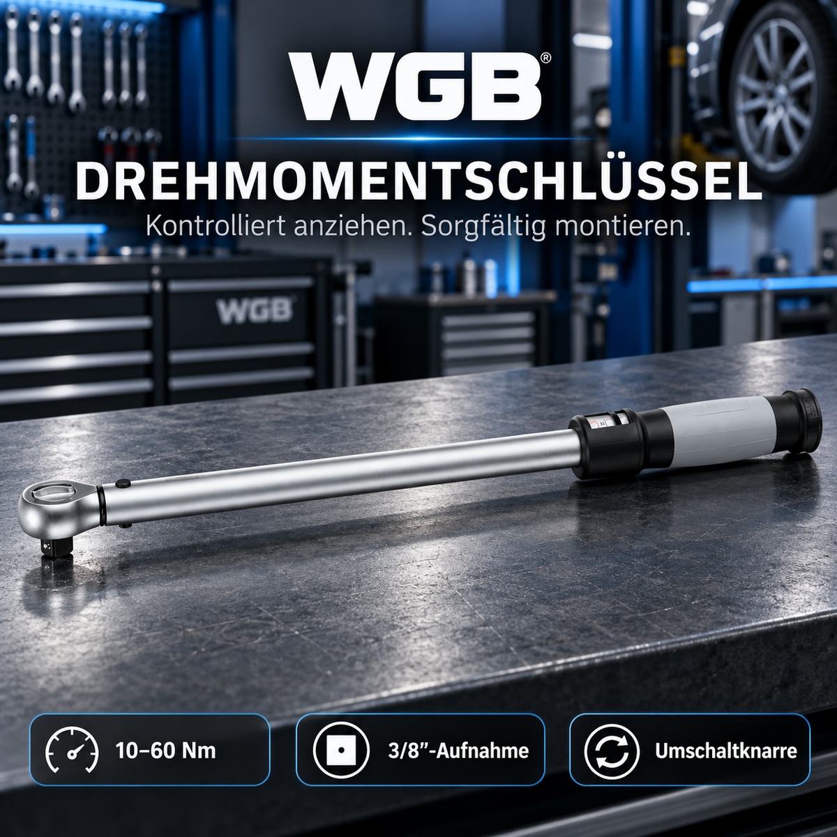 WGB 3/8" Drehmomentschlüssel 10-60 Nm Präzision für Motorteile & Brems
