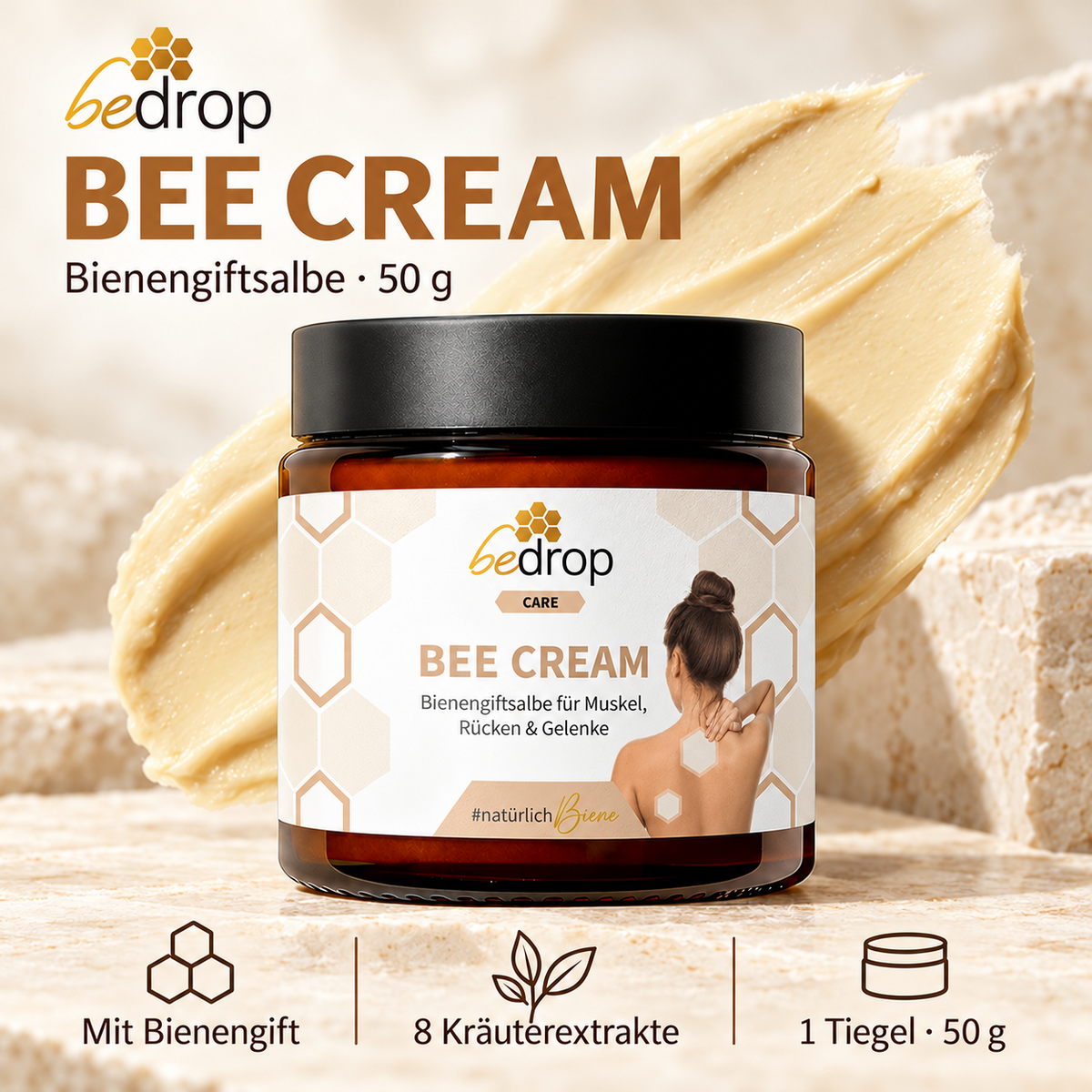 bedrop Bee Cream Bienengiftsalbe hochdosiert 50g Pflegecreme kühlend & wärmend – Produktabbildung