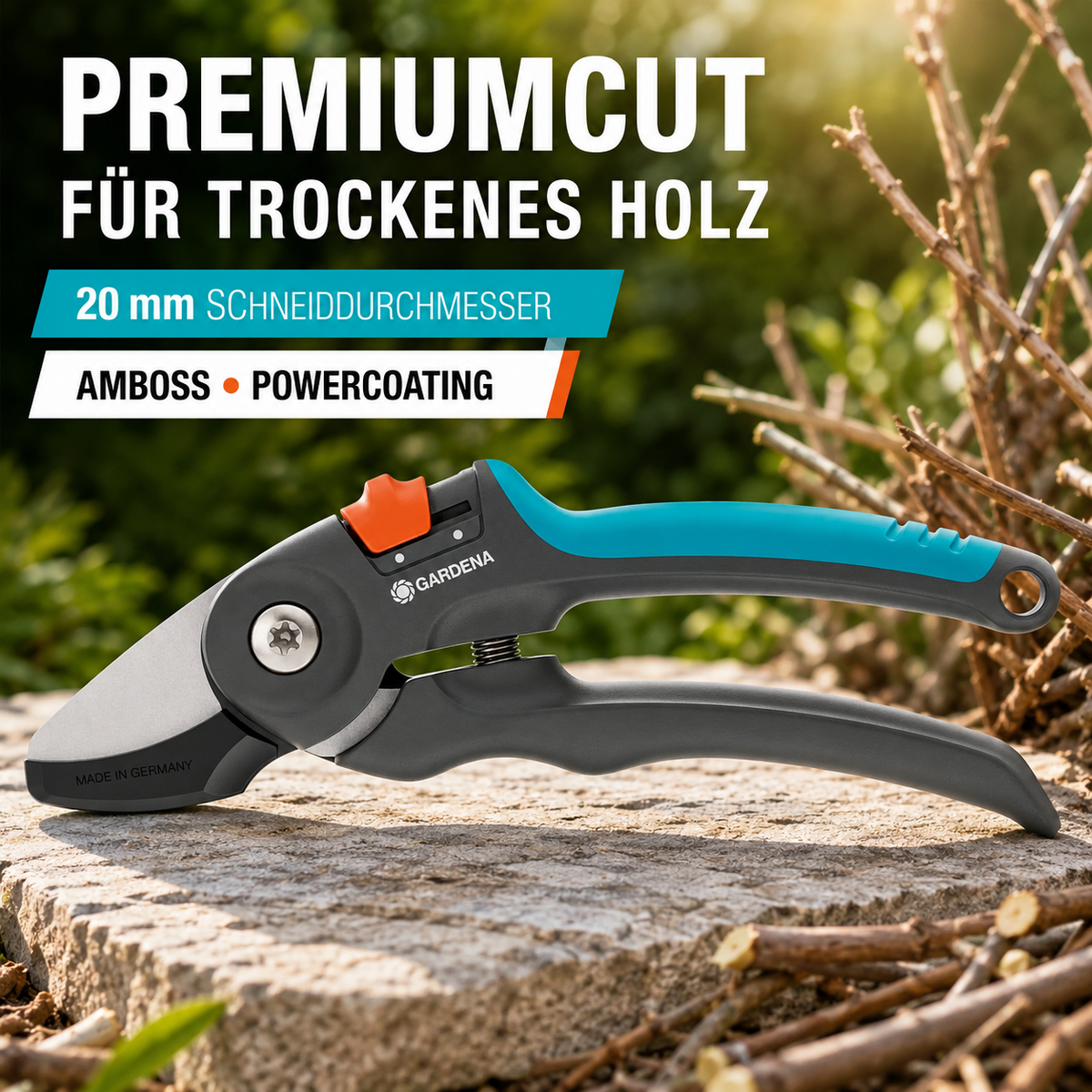Gardena Gartenschere Blumenschere Pflanzenschere PremiumCut für trockenes Holz