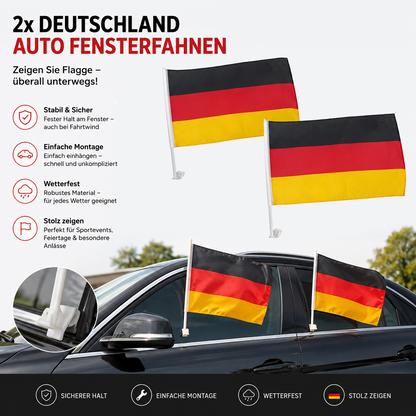 2x Deutschland Auto Fensterfahne – Deutschlandflagge fürs Auto – KFZ Autofahne