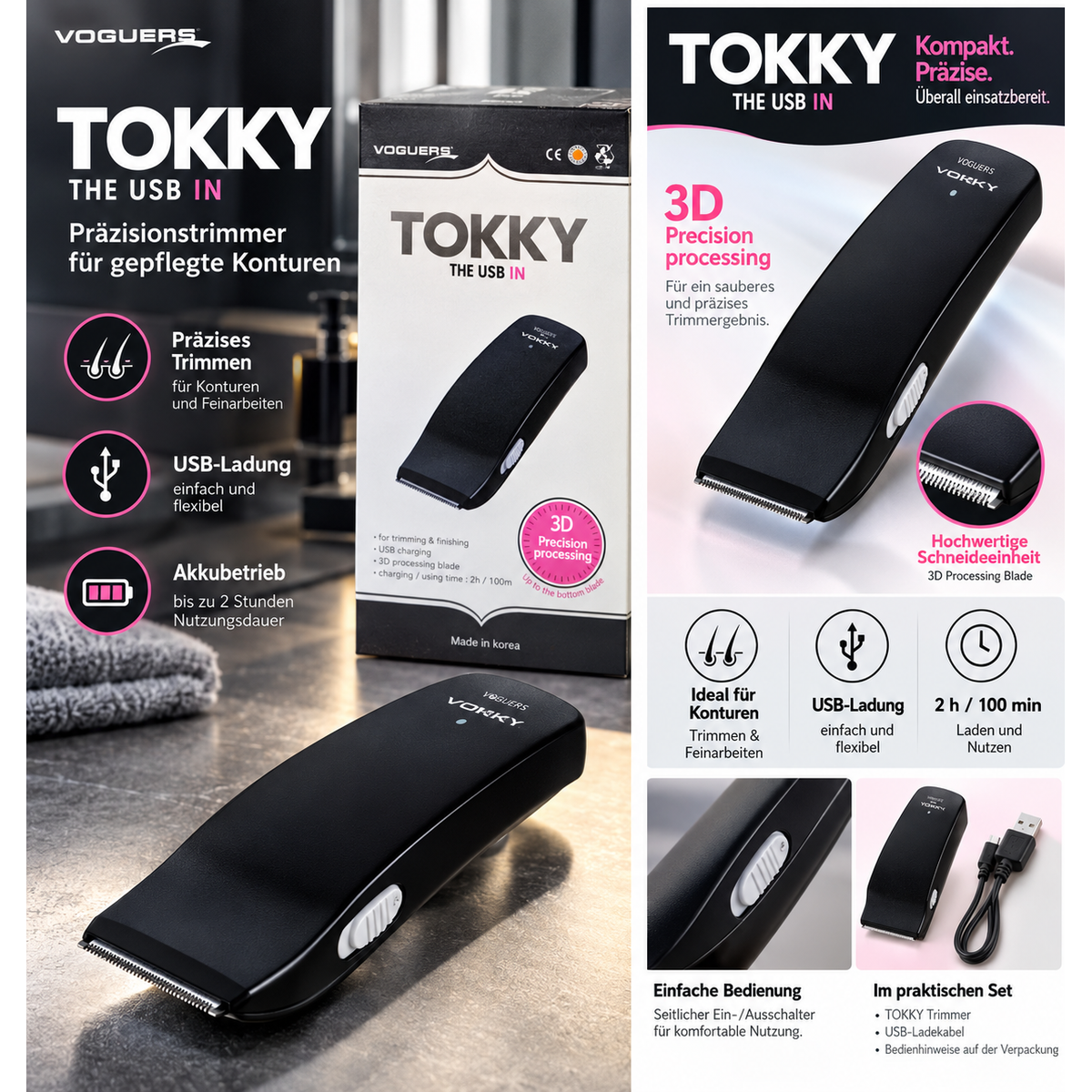 Voguers Tokky Haar Trimmer / handlicher Präzisionstrimmer 202 USB 5V – Produktabbildung