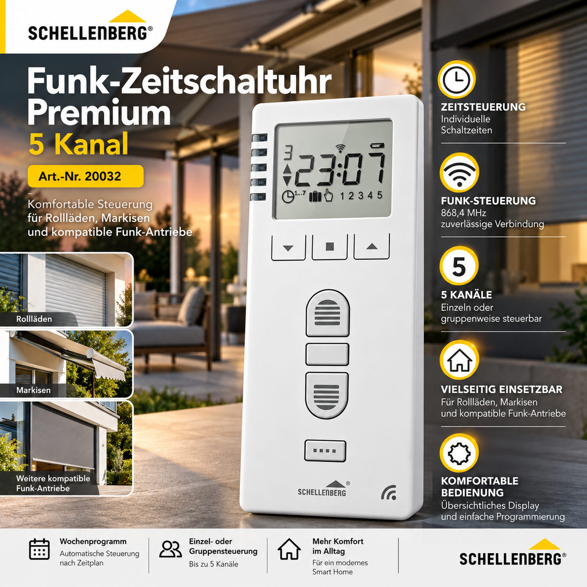 Schellenberg Funk-Zeitschaltuhr Premium 5 Kanal 20032 – Produktbild 1