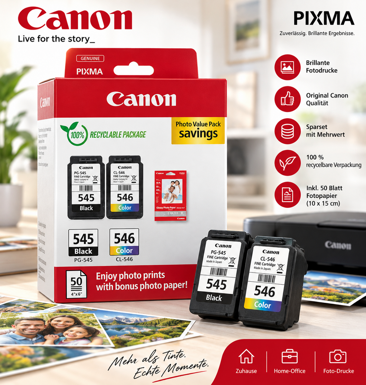 Canon PG-545 / CL-546 Photo Value Pack – Original Druckerpatronen + Fotopapier