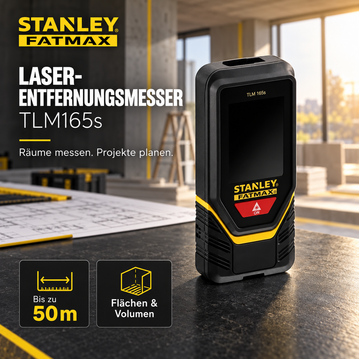 Stanley Laser-Entfernungsmesser TLM165 50 m IP54 Bluetooth Touch-Display