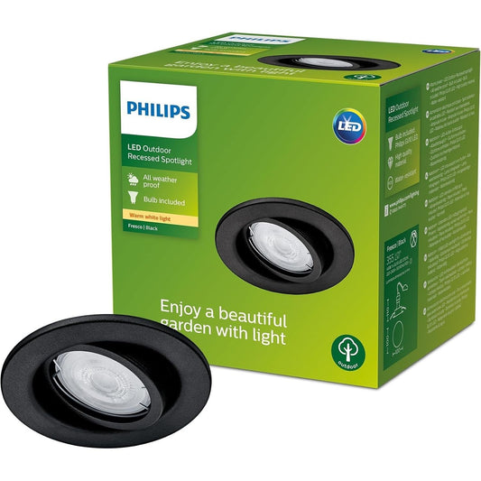 Philips Fresco LED Outdoor Einbauspot Schwarz – 4,6W, 2700K, IP44, GU10, wetterf