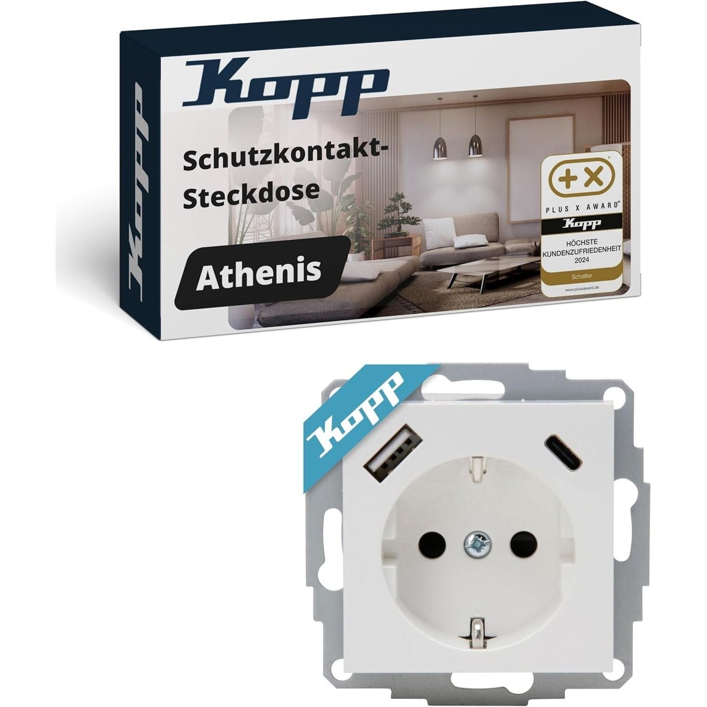 Kopp ATHENIS Steckdose USB A+C Reinweiß – UP 16A IP20