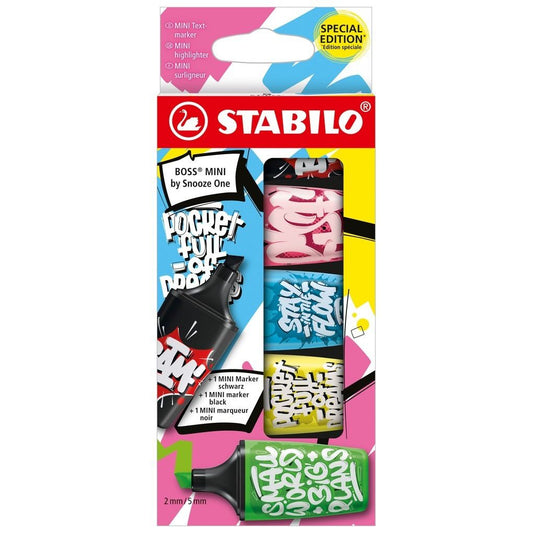 STABILO Textmarker BOSS MINI by Snooze One, 5er Set pink, blau, gelb, grün & schwarz Weitere Ansicht: STABILO Textmarker BOSS MINI by Snooze One, 5er Set pink, blau, gelb, grün & schwarz Weitere Ansicht: STABILO Textmarker BOSS MINI by Snooz