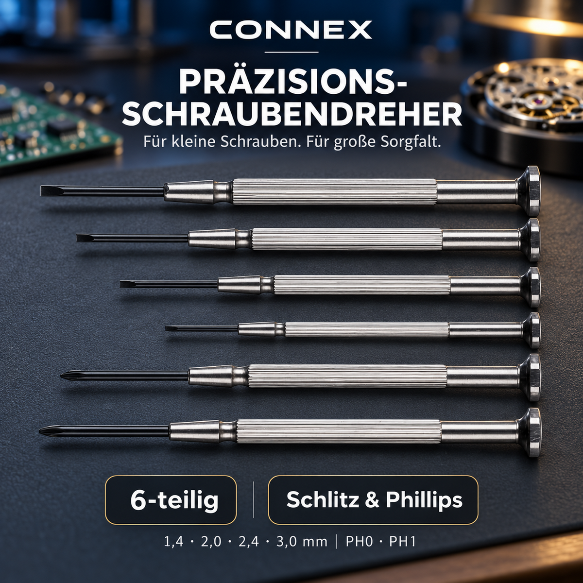 CONNEX Präzisions-Schraubendreher-Set 6-teilig – Schlitz & PH, COXT977005