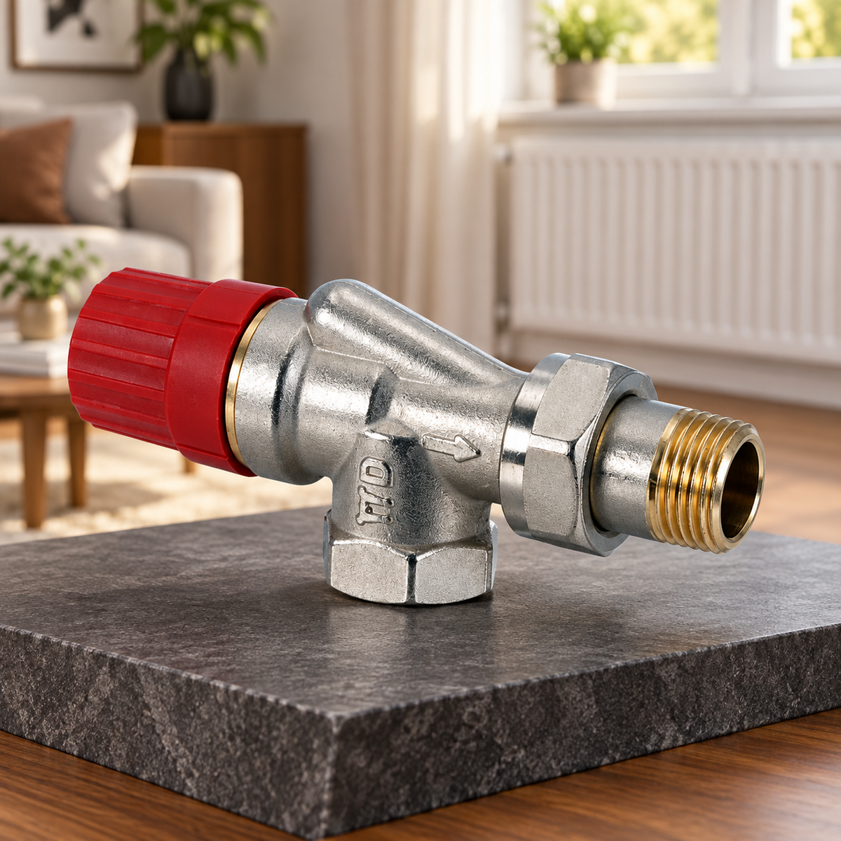 Danfoss Ventilgehäuse RA-N 15 R 1/2, UK (Axial), Matt vernickelt 013G0153