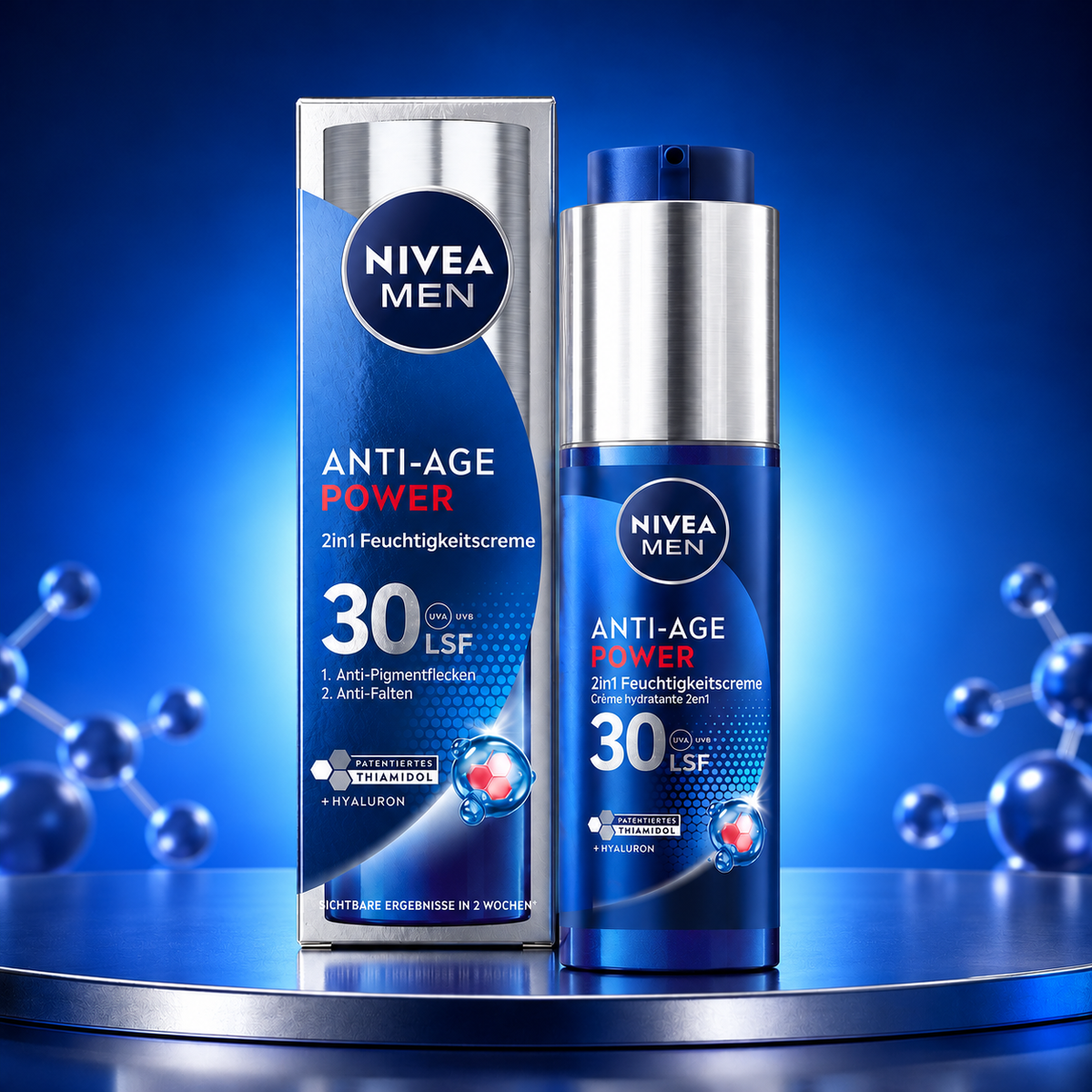 NIVEA MEN Anti-Age Power 2in1 Feuchtigkeitscreme LSF 30 mit Hyaluron & Thiami – Produktabbildung