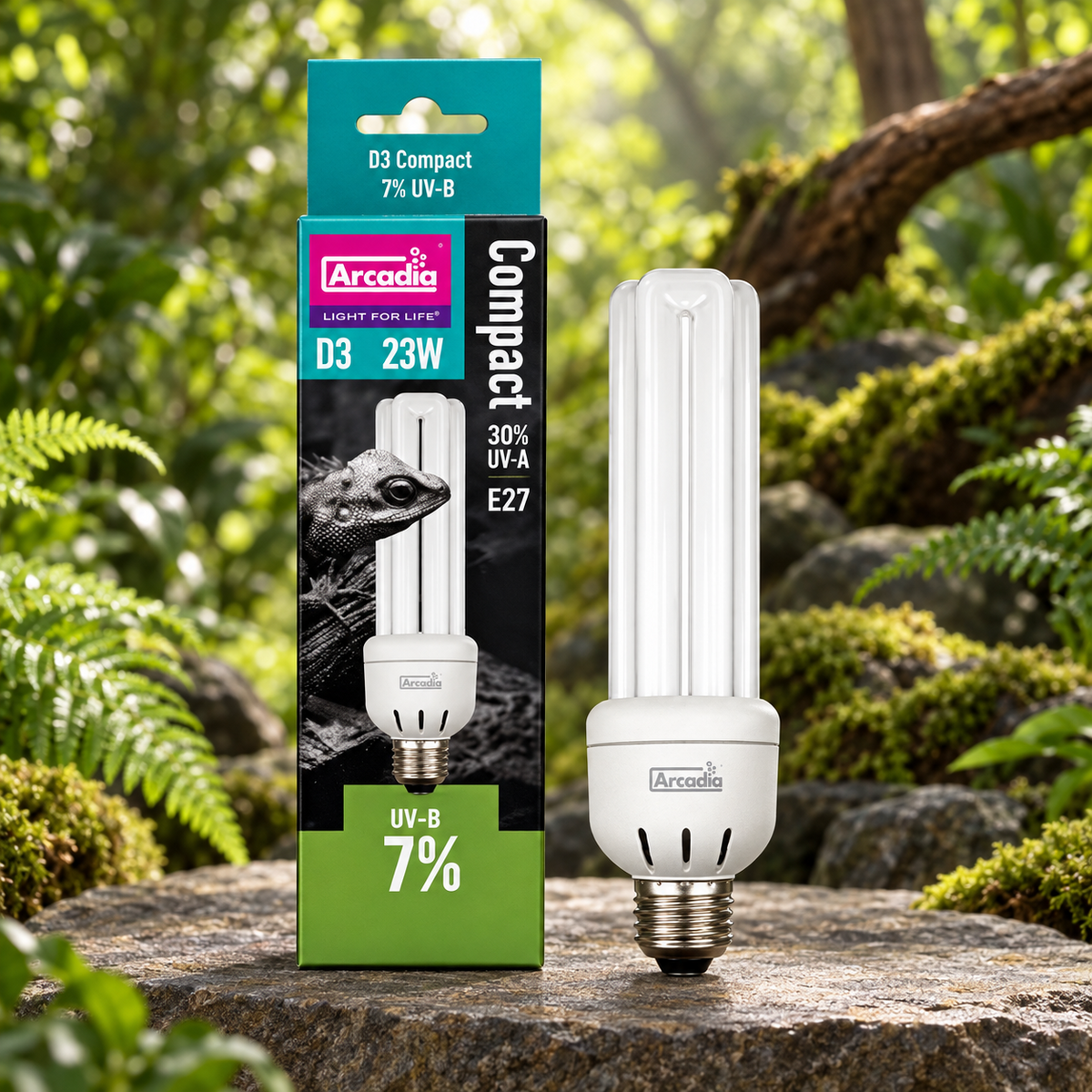 Arcadia D3 Forest Compact 23 W – UVB-Terrarienlampe mit 7 % UV-B und E27-Sockel