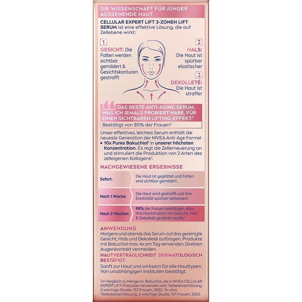NIVEA Cellular Expert Lift 3-Zonen Lift Serum mit Bakuchiol – 30 ml Anti-Falte