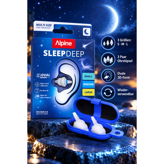 Alpine SleepDeep Ohrstöpsel zum Schlafen & Schnarchen, 3 Paar (S, M, L)