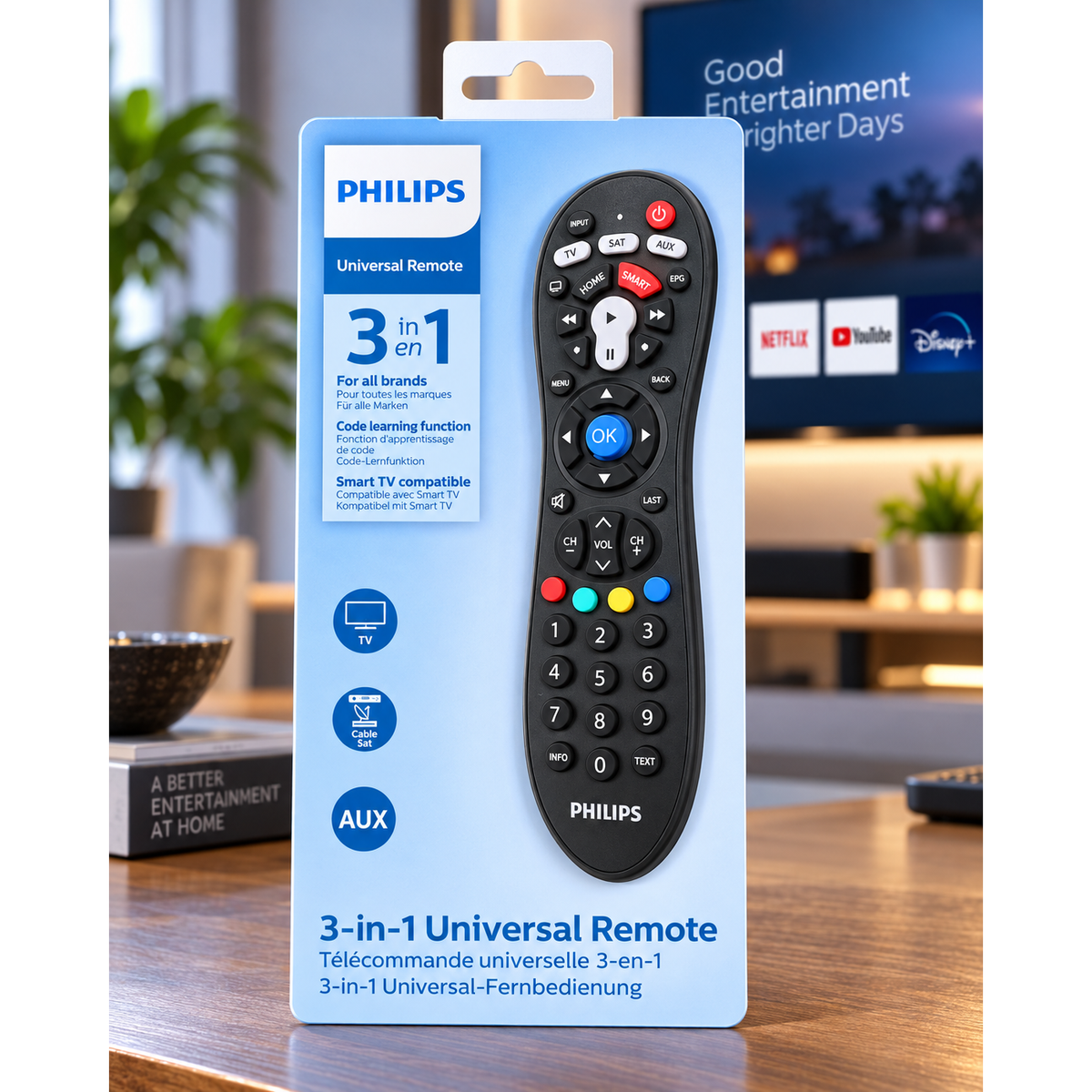 Philips SRP3013/10 3-in-1 Universal-Fernbedienung – Smart-TV kompatibel