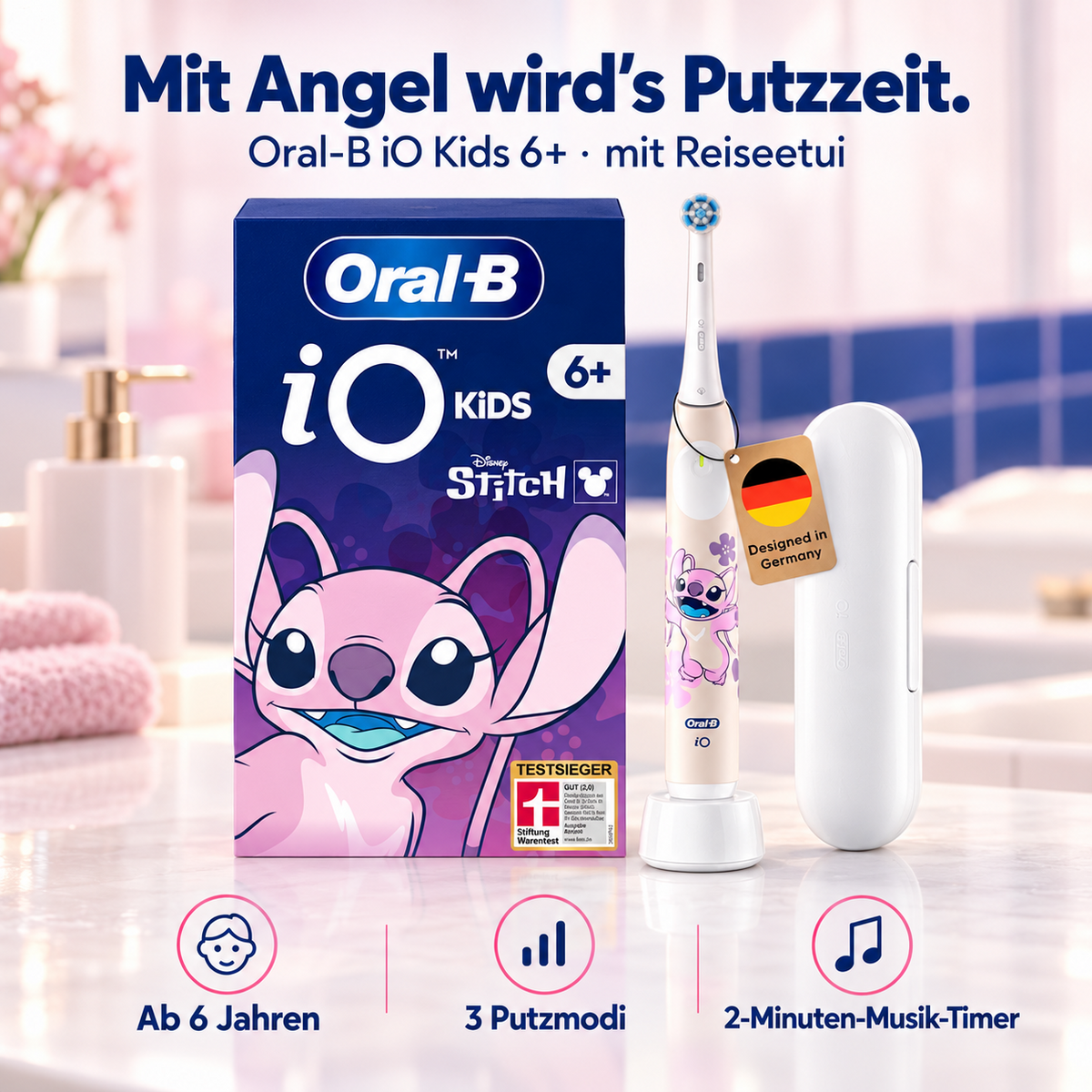 Oral-B iO Kids 6+ mit Reiseetui Stitch Angel Elektrische Zahnbürste