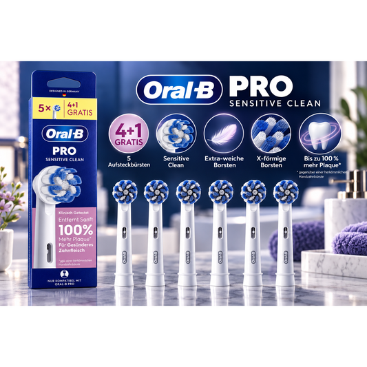 Oral-B Pro Sensitive Clean 4 + 1 Aufsteckbürsten Ersatzbürsten Zahnbürstenkopf