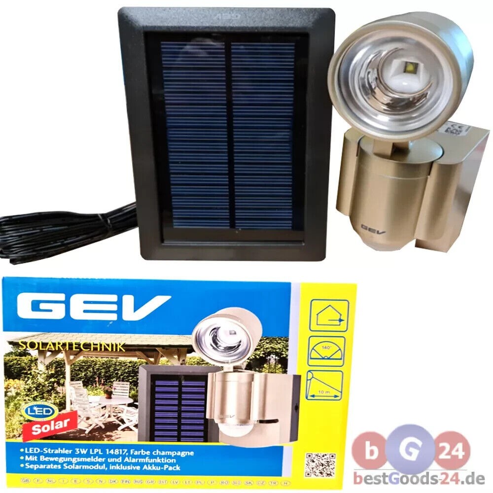 Gev Solar Led Lampe 3w Strahler Solarleuchte Bewegungsmelder Solarmodul & akku