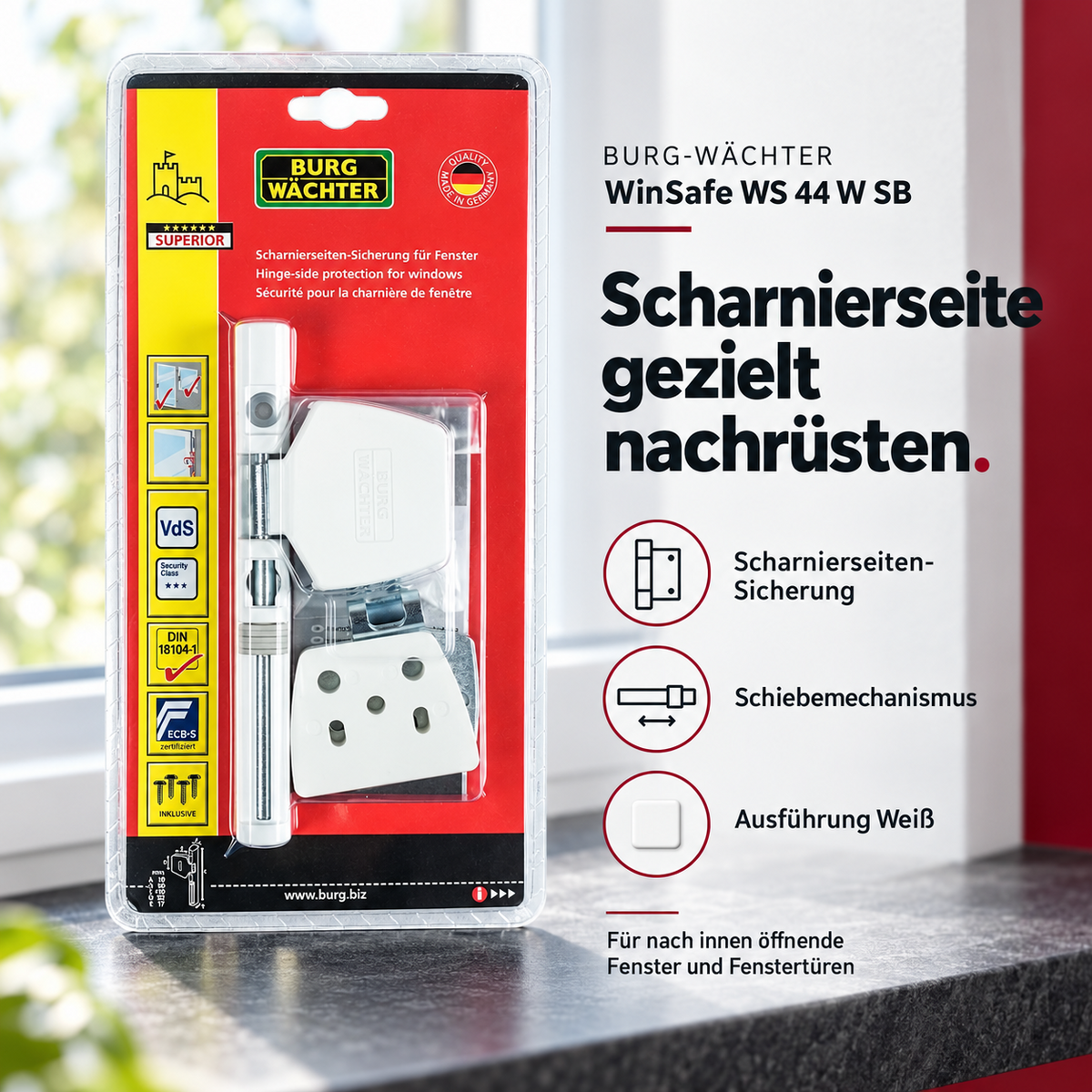 Burg Wächter WS 44 W Winsafe Fenster Tür Sicherung Scharnierseite weiß