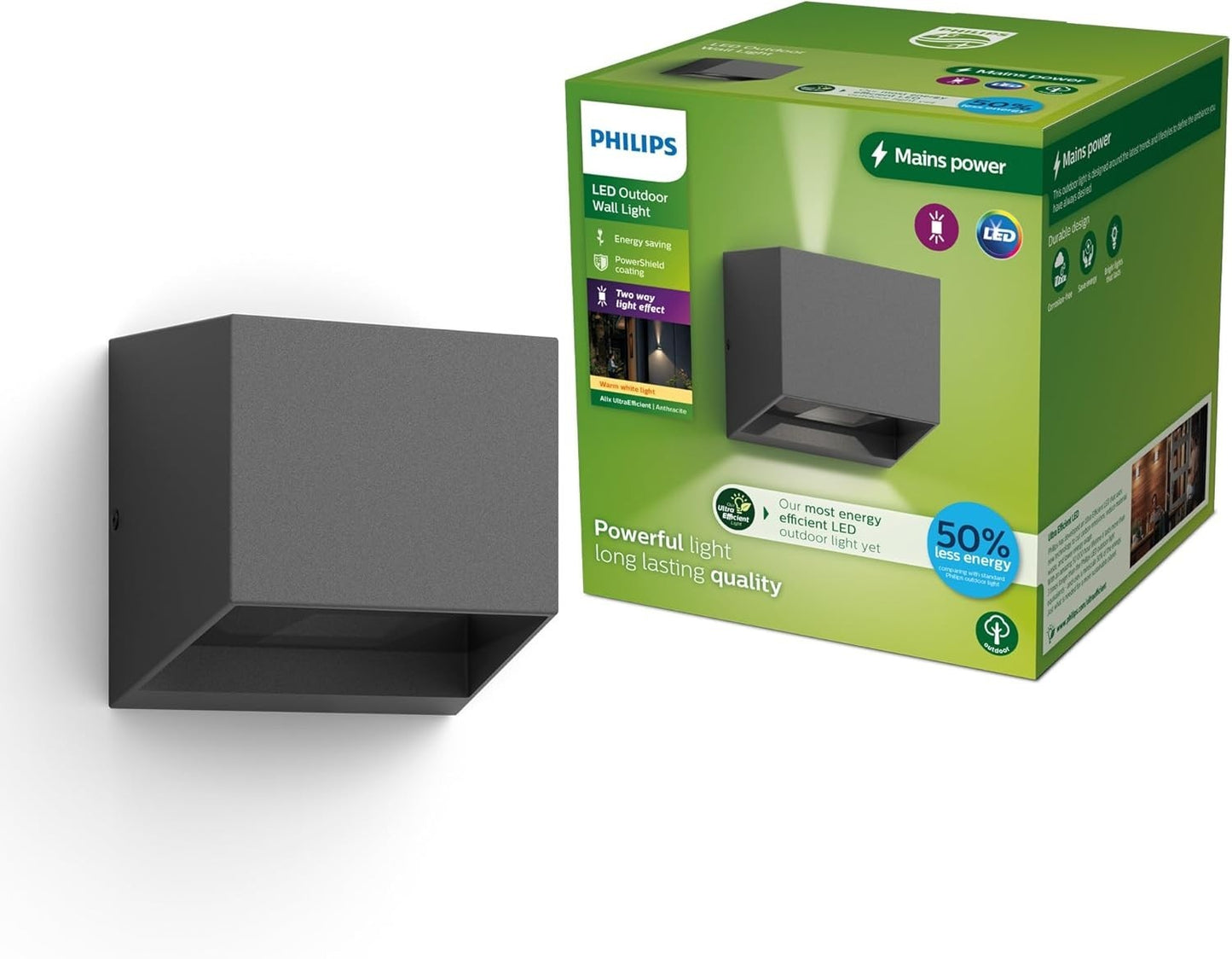 Philips Alix ultraeffiziente Wandleuchte für den Außenbereich 2700K 800lm Anthra