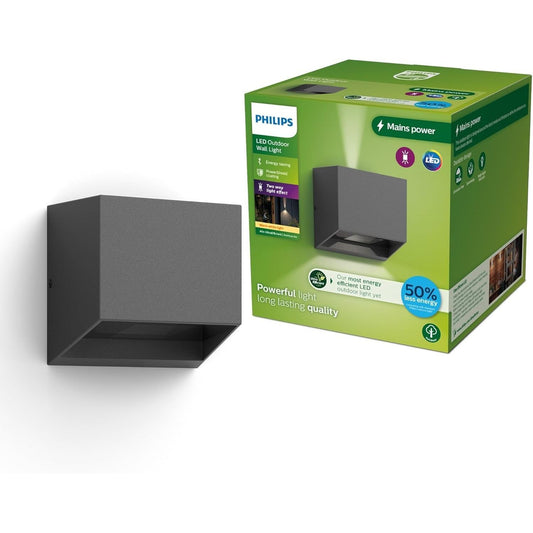 Philips Alix ultraeffiziente Wandleuchte für den Außenbereich 2700K 800lm Anthra