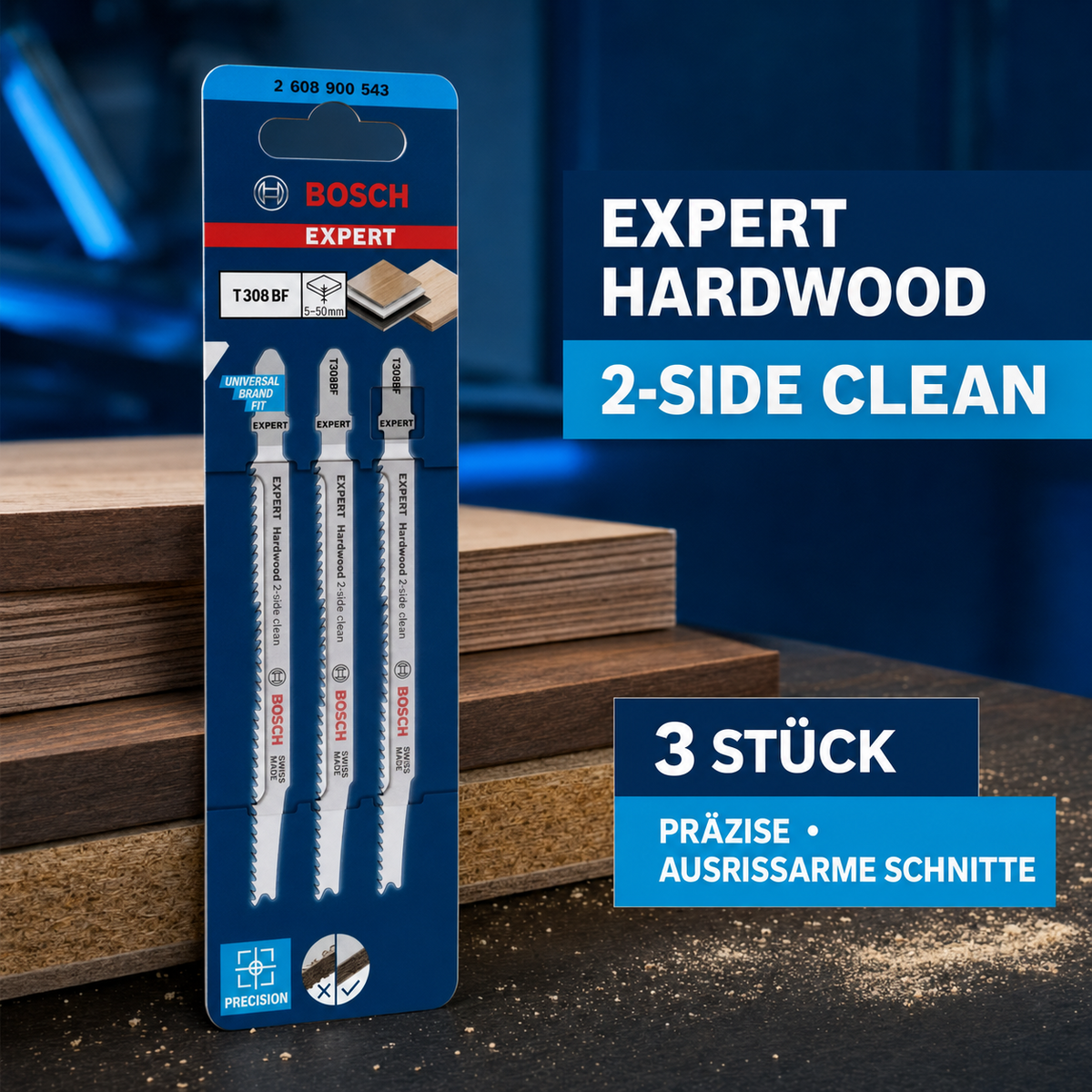 Bosch Expert Hardwood 2-Side Stichsägeblatt T308 BF 3 Stück  Stichsägeblatt