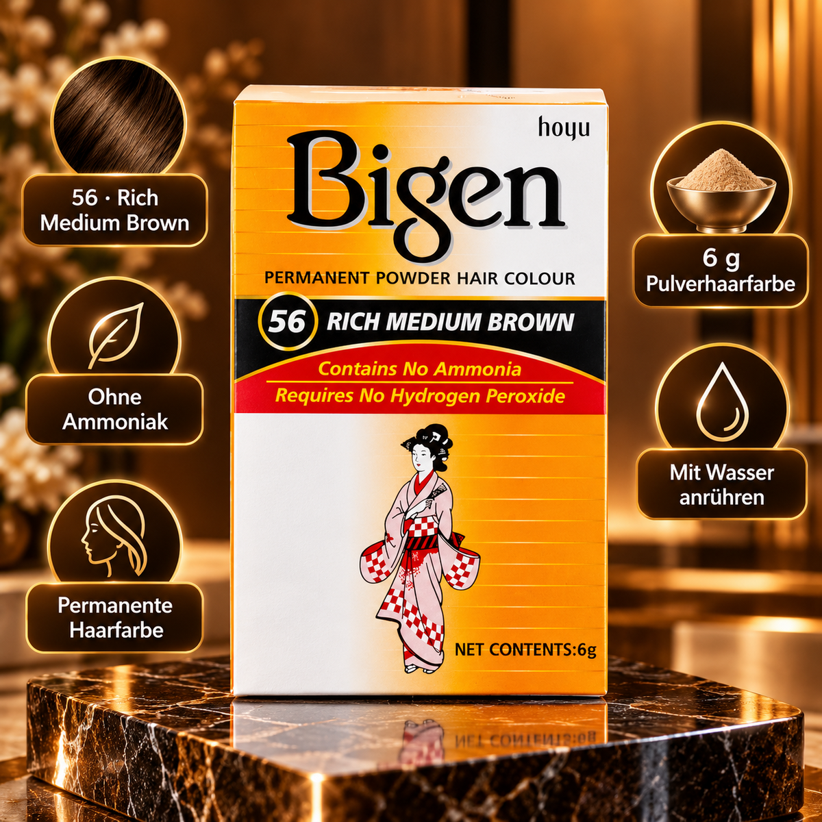 Bigen Permanent Powder Hair Colour 56 Rich Medium Brown 6 g