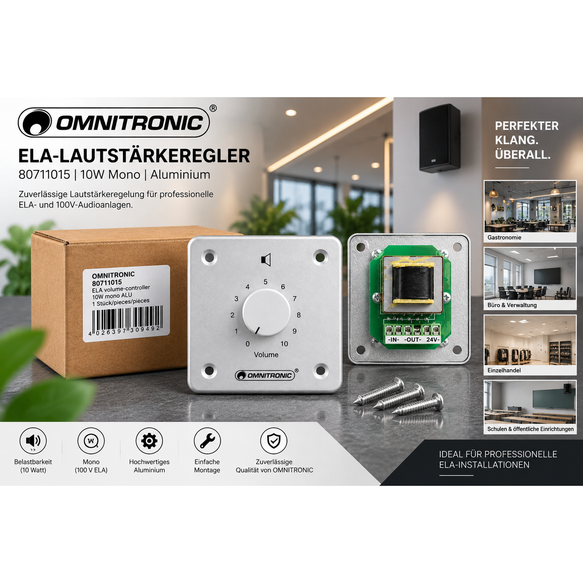 OMNITRONIC 80711015 ELA-Lautstärkeregler 10W Mono ALU