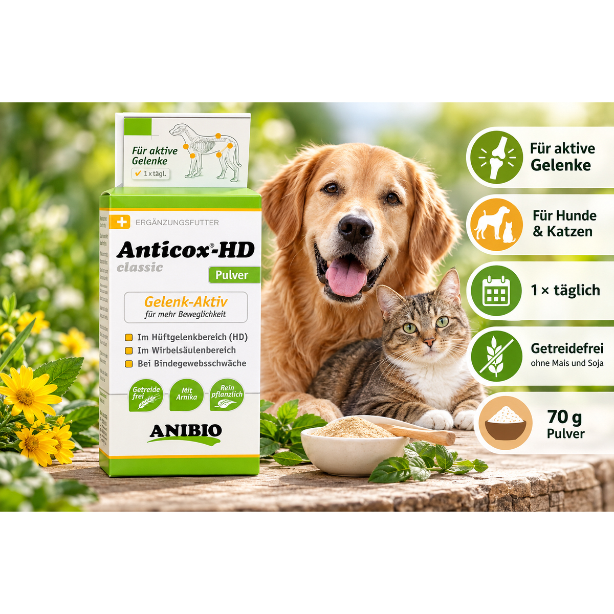 Anibio AntiCOX HD -70g- 3 Monate zur gezielten Versorgung der Gelenke Hund-Katze – Produktbild 1