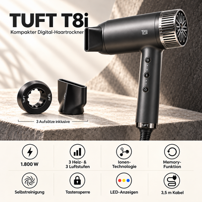 TUFT T8i: 1.800 W, drei Aufsätze, Memory, Selbstreinigung und Bedienelemente